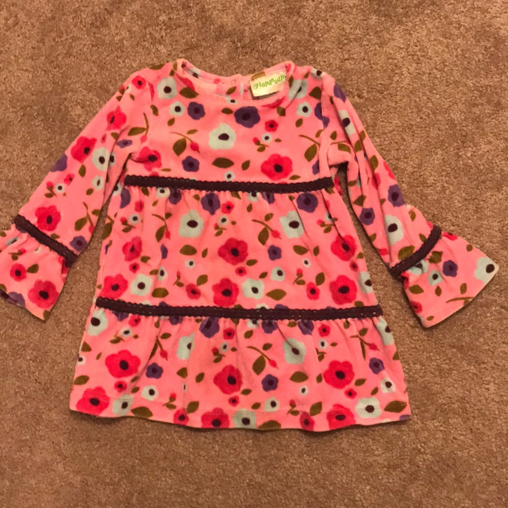 Velvet pink flower dress - 24 months